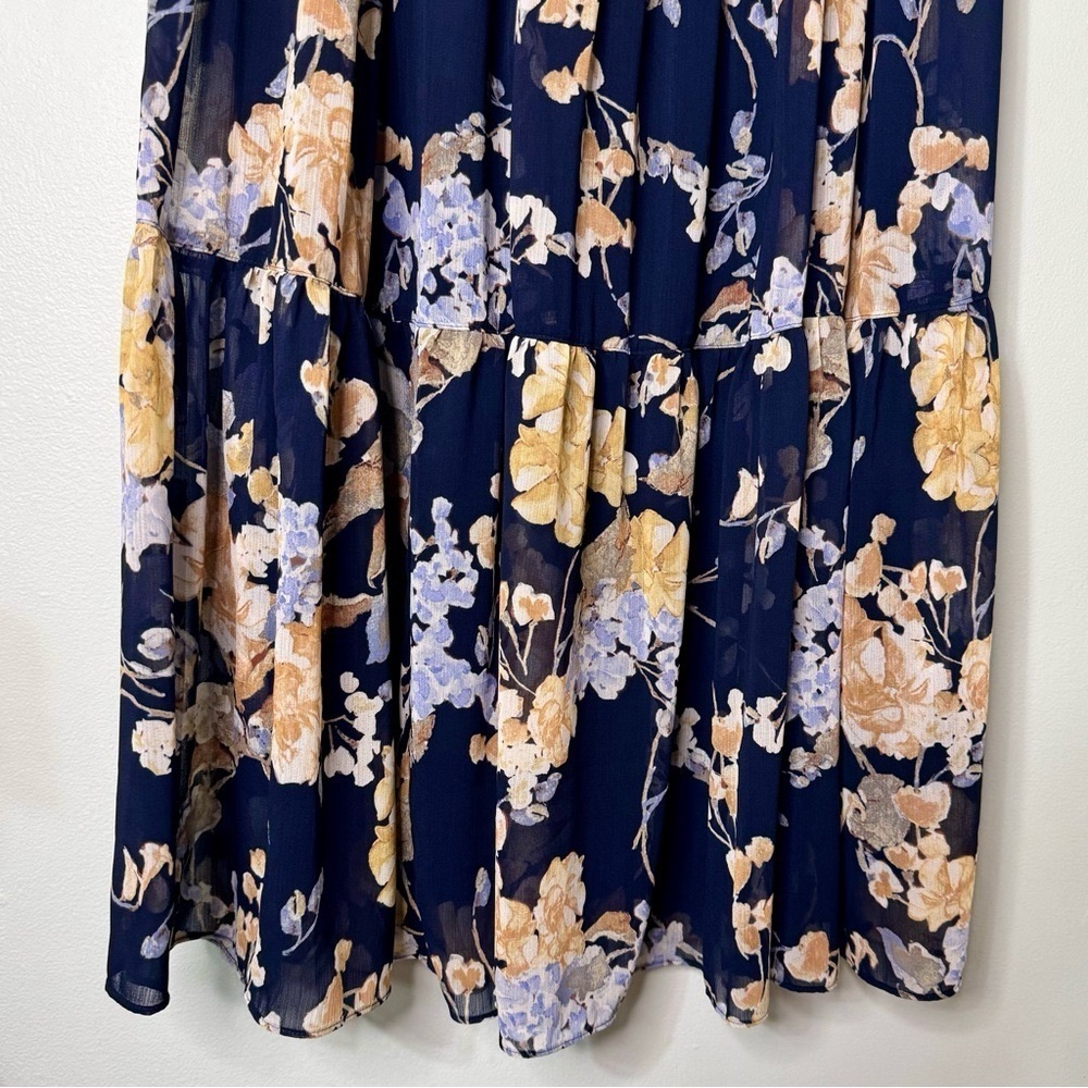Ralph Lauren Floral Crinkle Georgette Tiered Maxi Midi Skirt Navy Cream Size 00 - Picture 8 of 16
